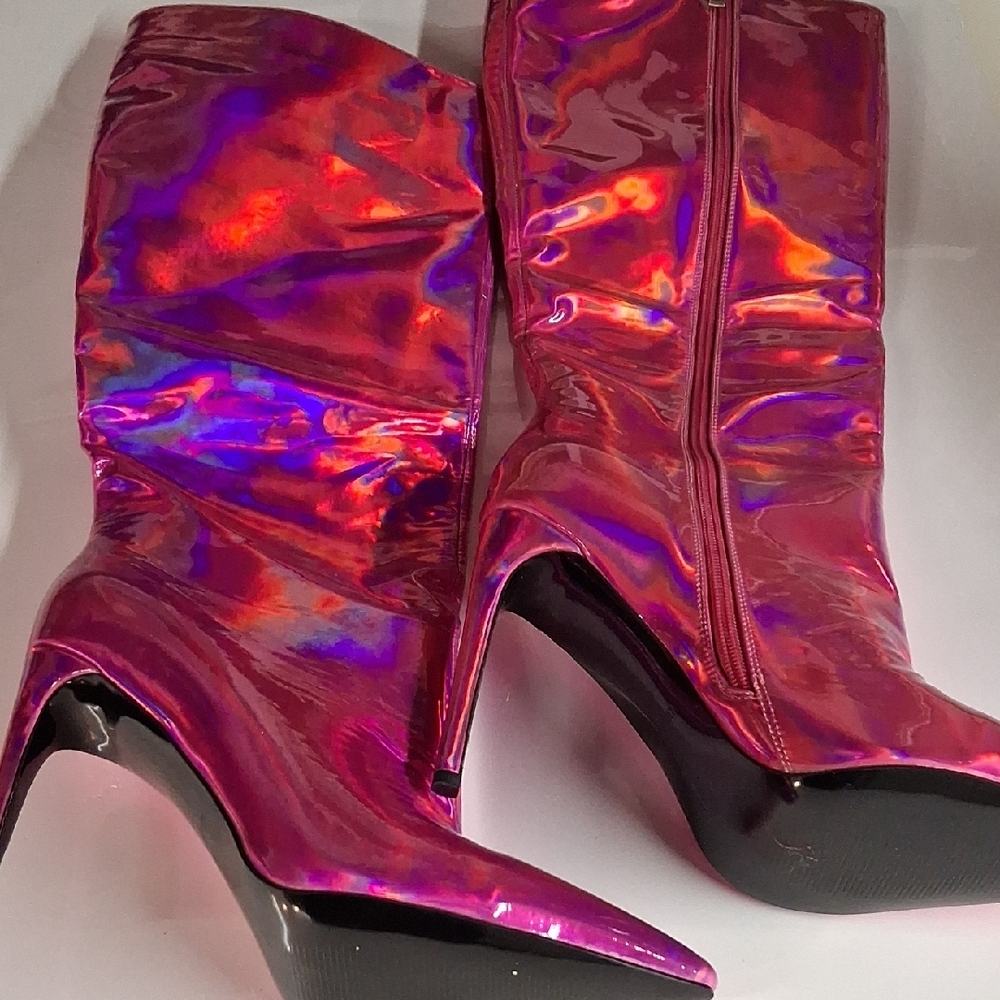 Holographic Knee-High Boots